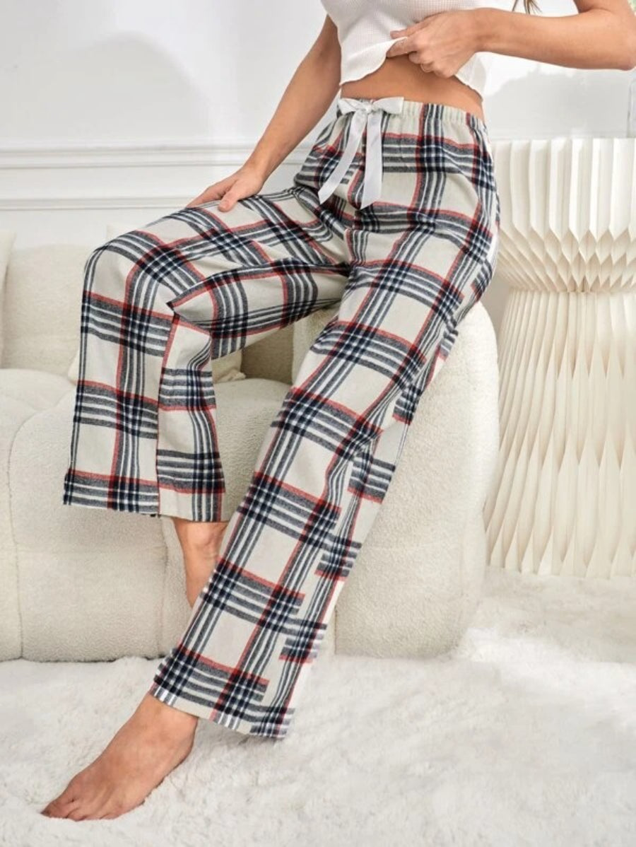 Tie Front Plaid Printed Sleep Pants-Soco Hoodie