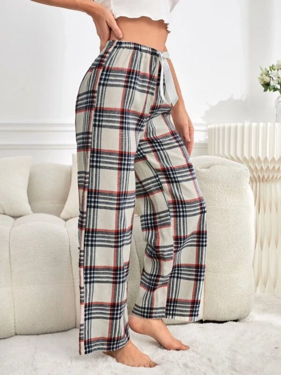 Tie Front Plaid Printed Sleep Pants-Soco Hoodie