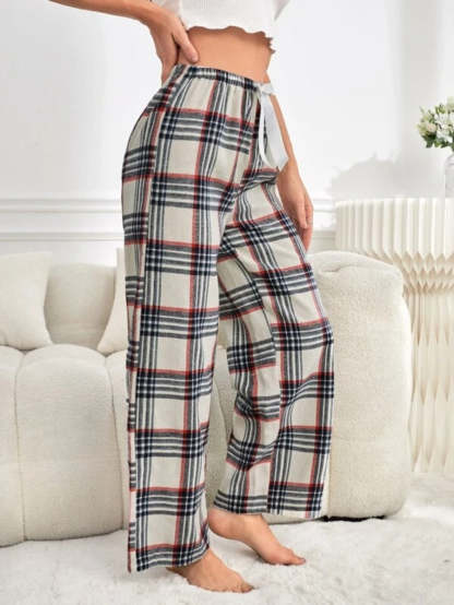Tie Front Plaid Printed Sleep Pants-Soco Hoodie