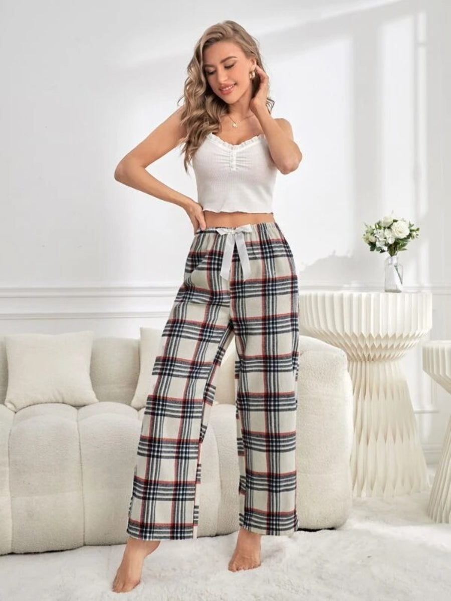 Tie Front Plaid Printed Sleep Pants-Soco Hoodie