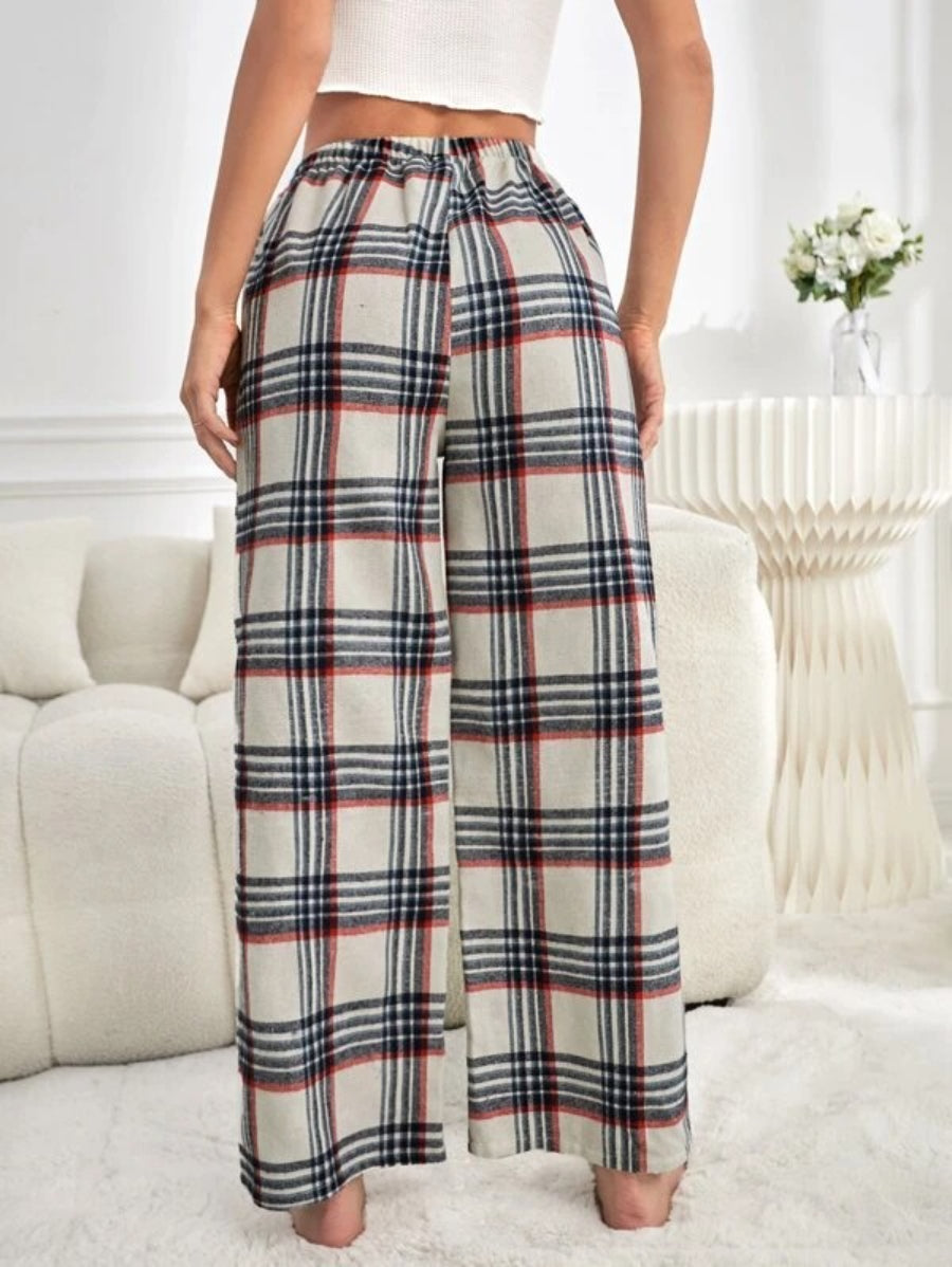 Tie Front Plaid Printed Sleep Pants-Soco Hoodie
