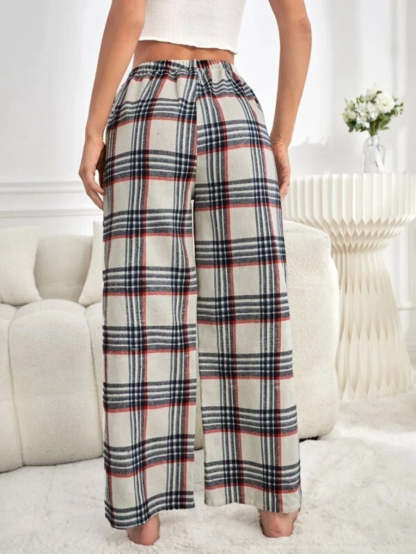 Tie Front Plaid Printed Sleep Pants-Soco Hoodie
