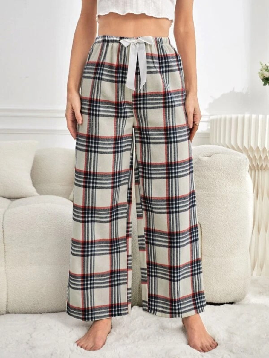 Tie Front Plaid Printed Sleep Pants-Soco Hoodie