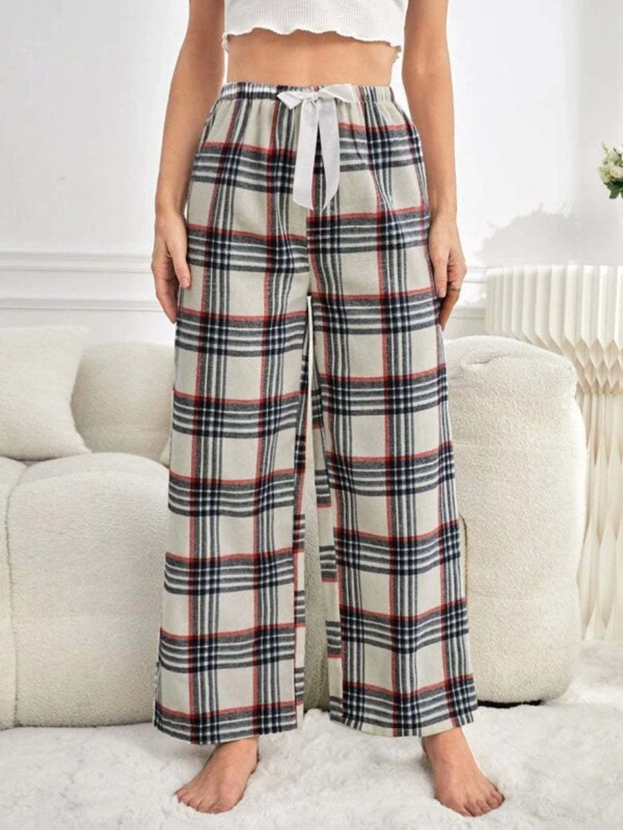 Tie Front Plaid Printed Sleep Pants-Soco Hoodie