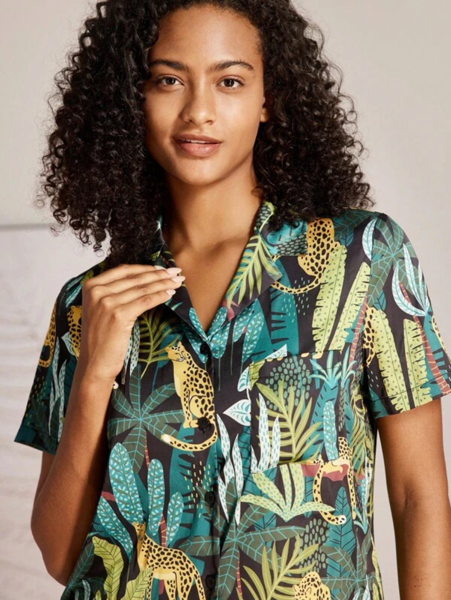 Tropical Drawstring Pocket Short Sets-Soco Hoodie