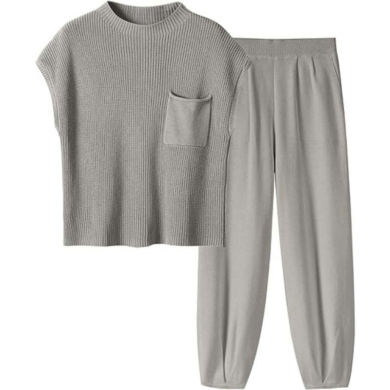 Two Piece Knit Sweatsuit Set Gray