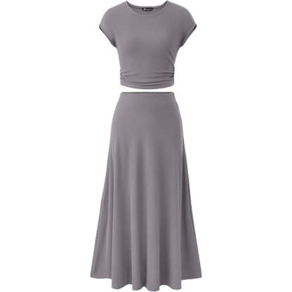 Two Piece Skirt And Knit Sweater Set Gray