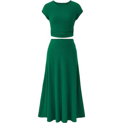 Two Piece Knit Sweater And Skirt Set Green