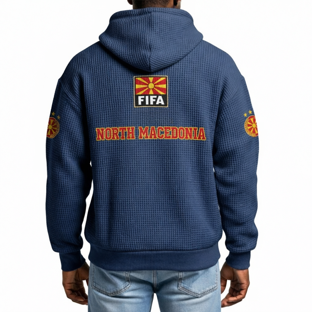 FIFA 2026 North Macedonia Printed Waffle Quarter Zip Football Fan Hoodie