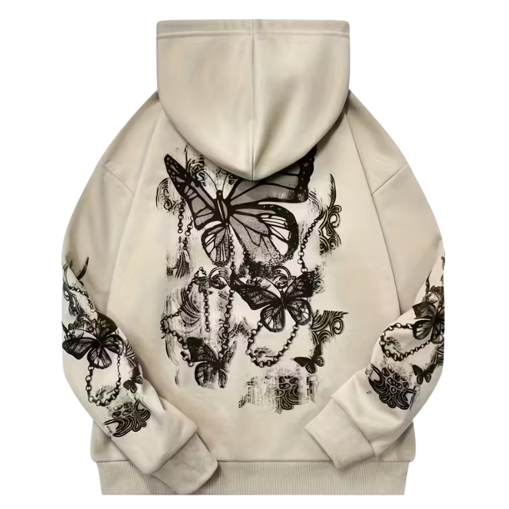 Butterfly Print Everyday Wear Long Sleeve Casual Hoodie With Kangaroo Pocket