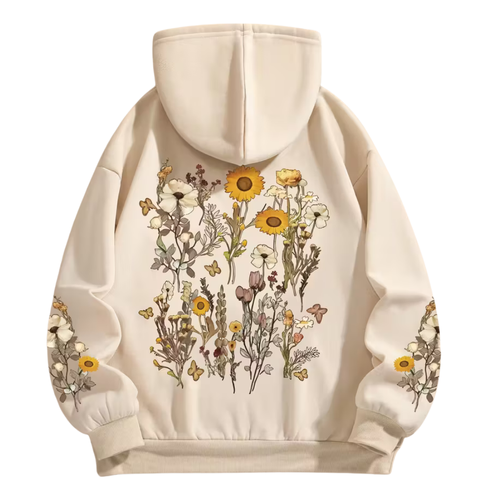 Women Floral Casual Polyester All Season Print Hoodie