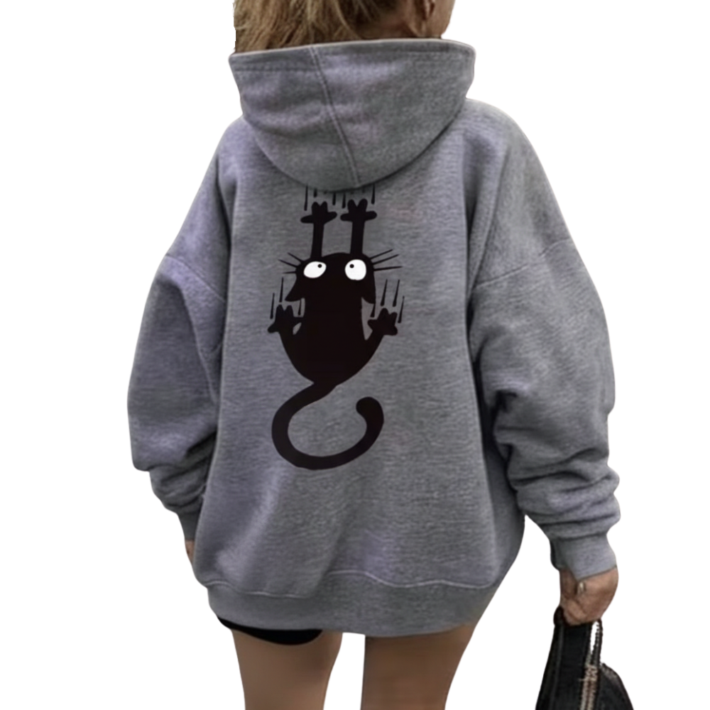 Cat Graphic Print Women Casual Winter Pullover Hoodie