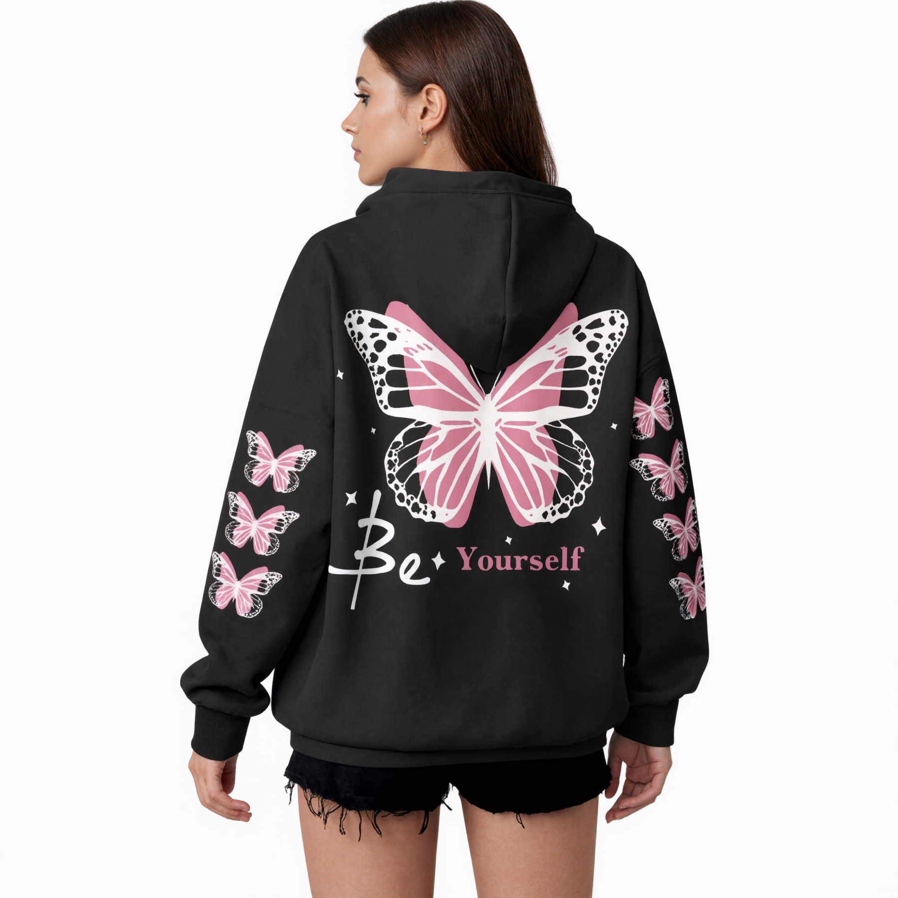 Butterfly Printed Drawstring Hoodie
