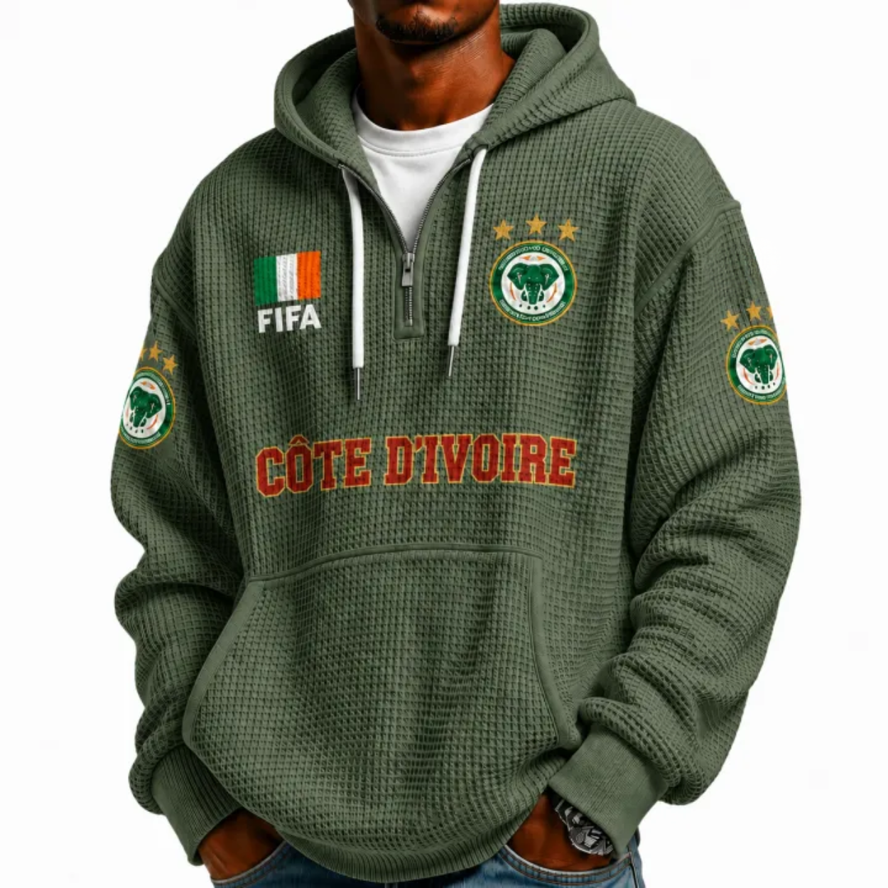 FIFA 2026 Côte d'Ivoire Printed Waffle Quarter Zip Football Fan Hoodie