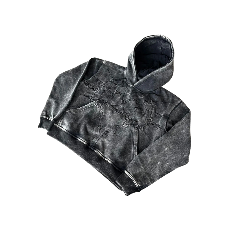 Hoodie With Abstract Embroidered Back Design Black