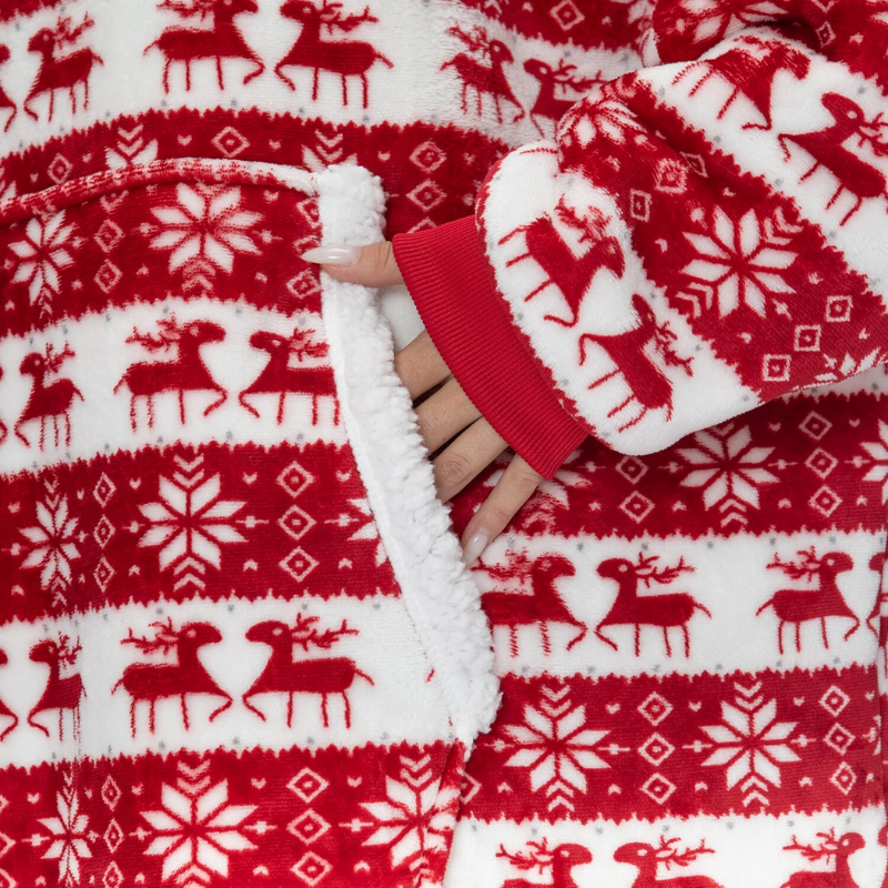The Christmas Deer Print Oversized Blanket Hoodie-Soco Hoodie