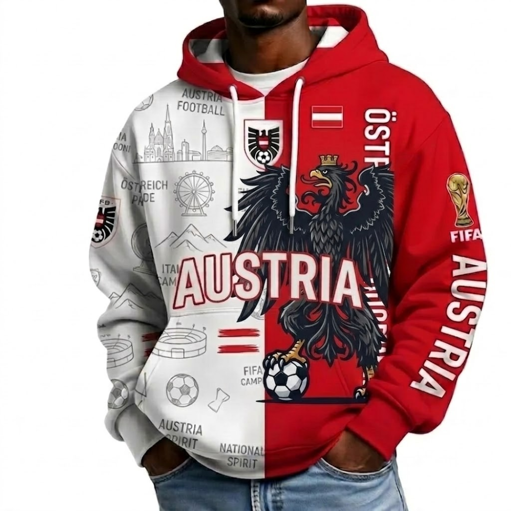 FIFA 2026 Austria Football Themed All Over Printed Hoodie