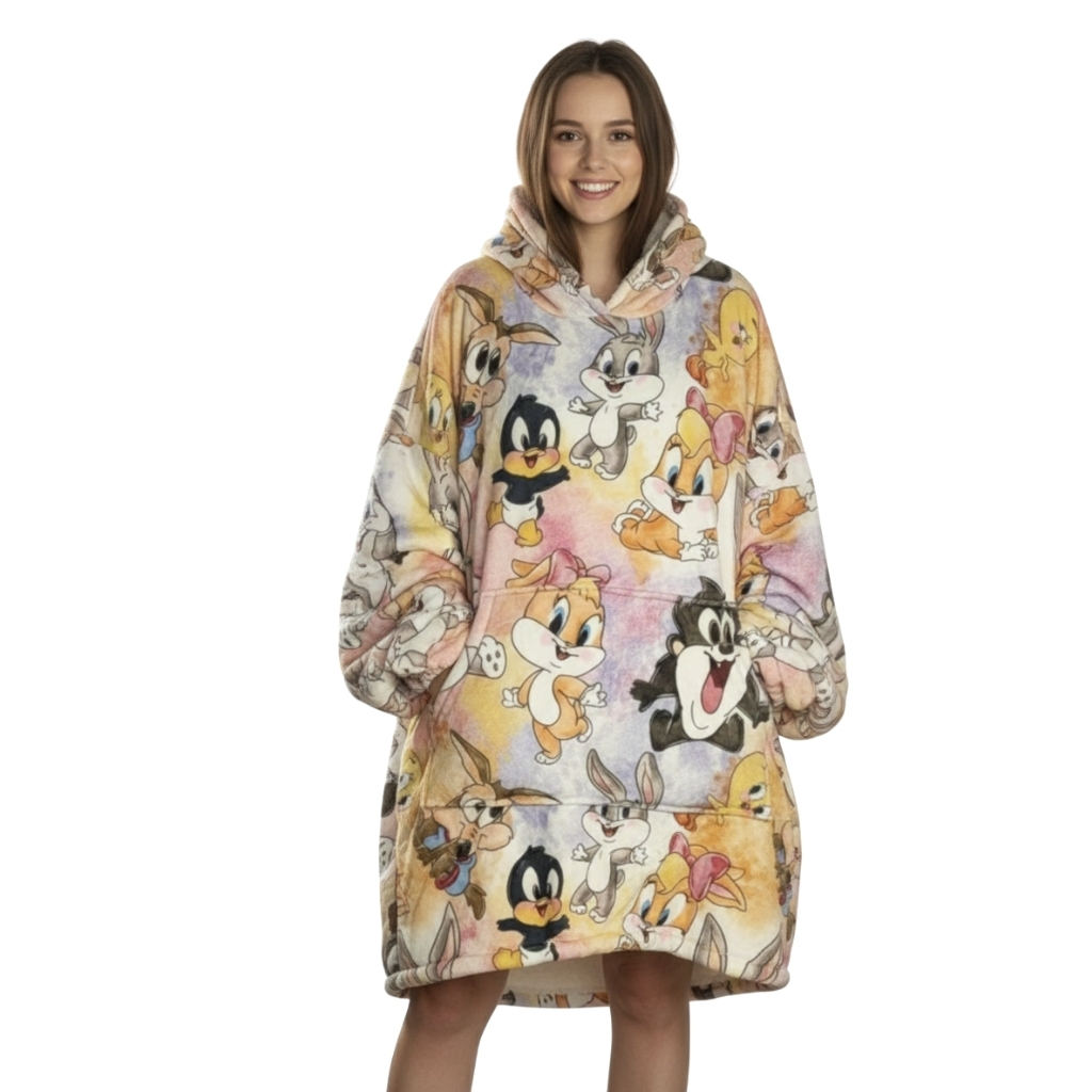 Wearable Blanket Hoodie With Sherpa Lining And Character Design