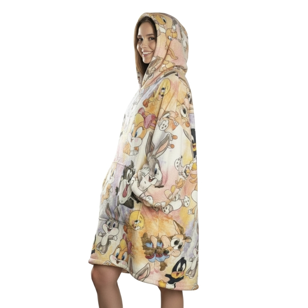 Wearable Blanket Hoodie With Sherpa Lining And Character Design