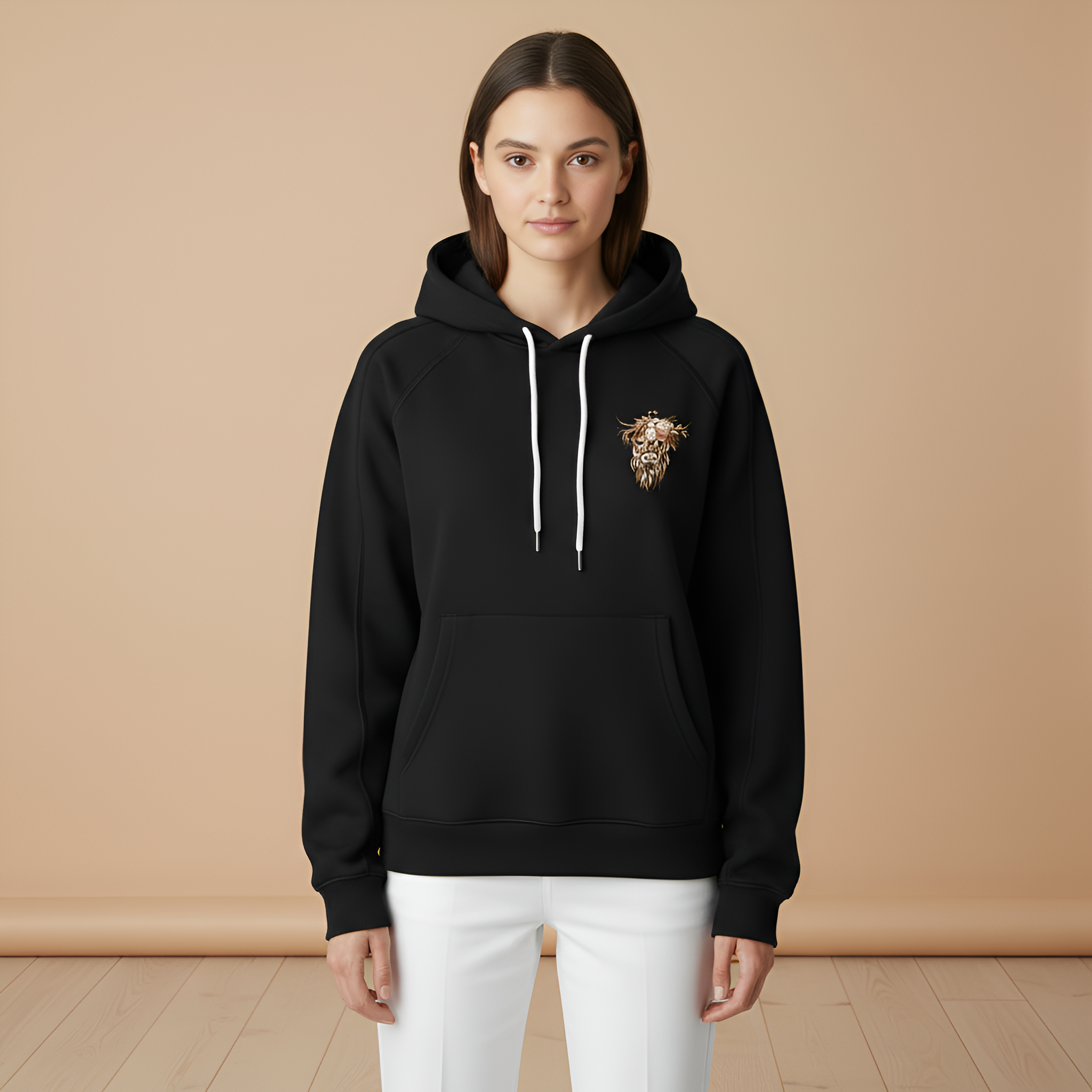 Casual Highland Cow Print Drawstring Hoodie