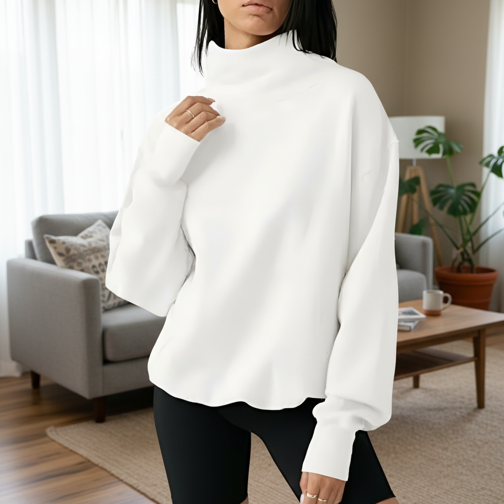 Ribbed Cuffs Oversized Pullover Sweatshirt With Long Sleeves For Women