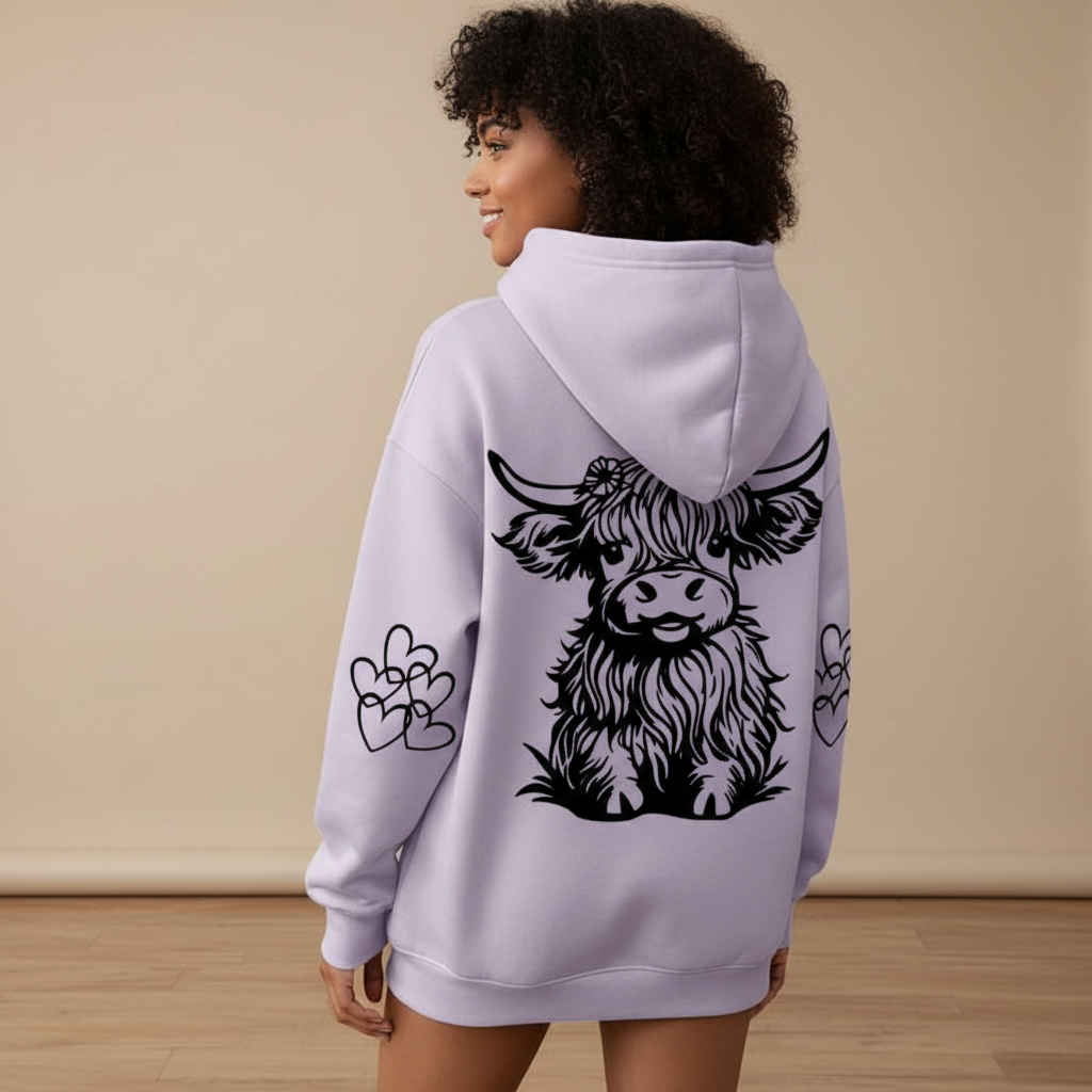 Casual Plus Size Cow Print Hooded Pullover Sweatshirt