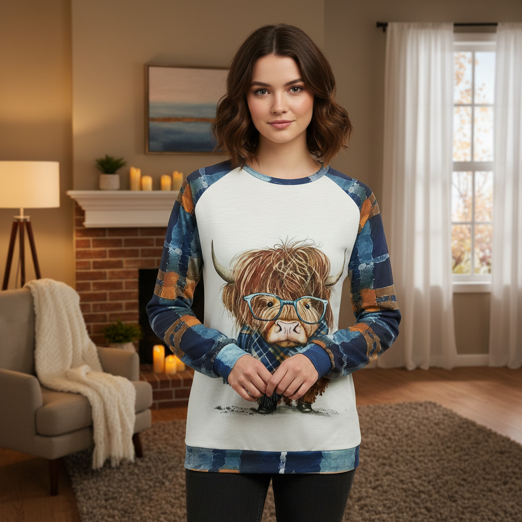 Casual Cow Graphic Color Block Sweatshirt