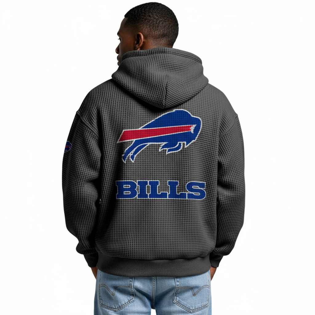 Buffalo Bills EST 1959 Printed Waffle Quarter Zip Football Fan Hoodie