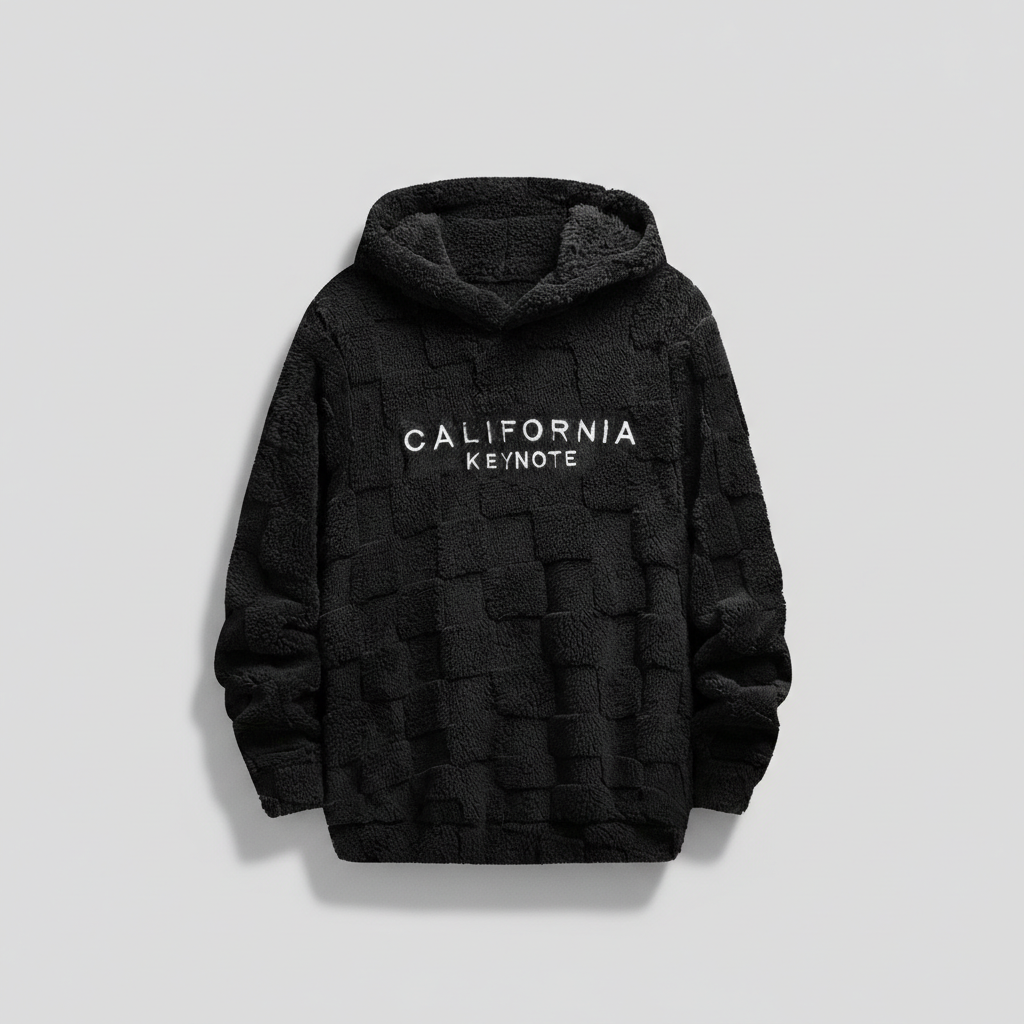 Text Embroidery Fuzzy Hoodie With Textured Design And Regular Fit For Men