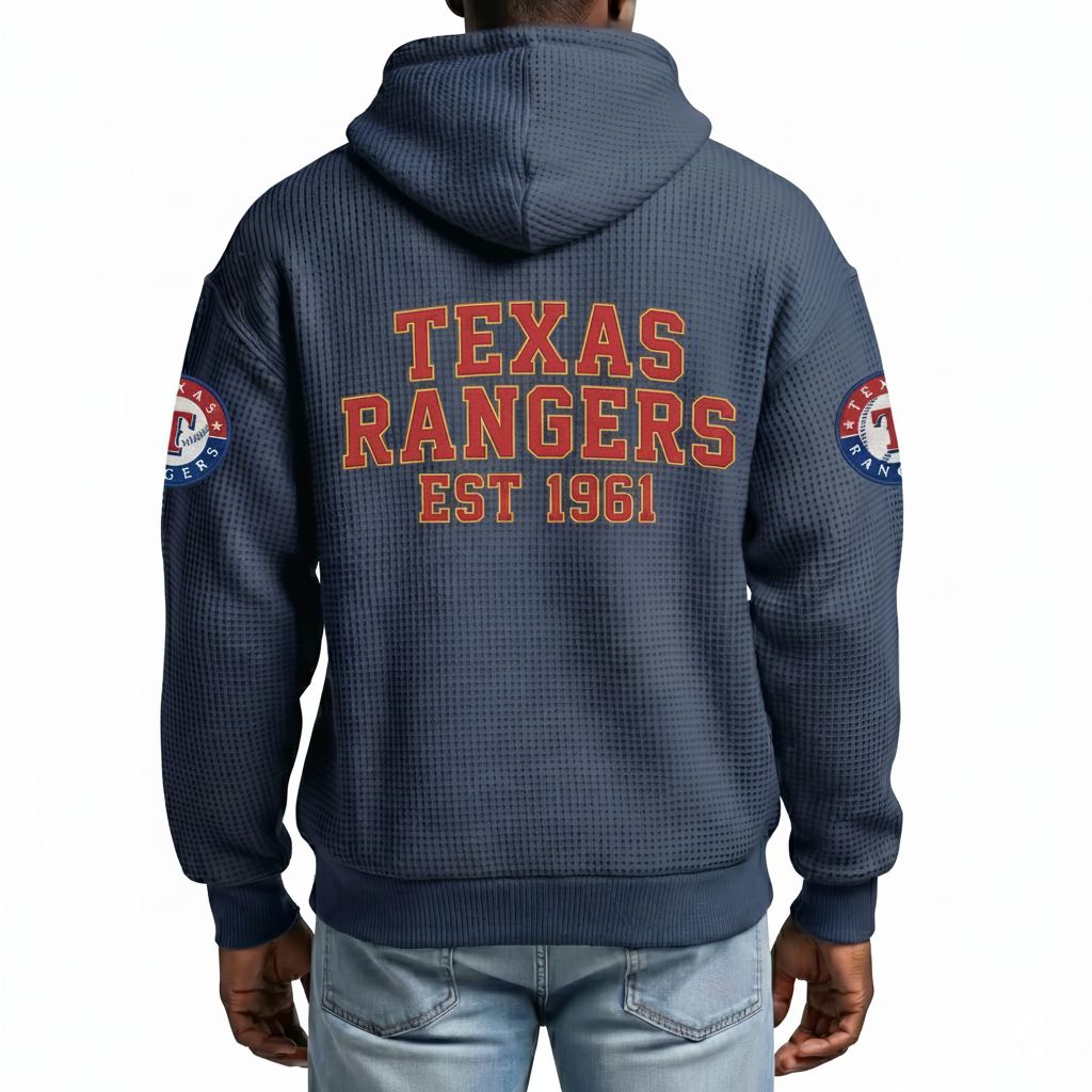 Texas Rangers EST 1961 Printed Waffle Quarter Zip Baseball Fan Hoodie