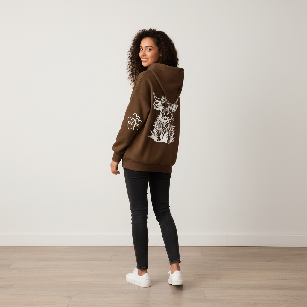 Casual Plus Size Cow Print Hooded Pullover Sweatshirt