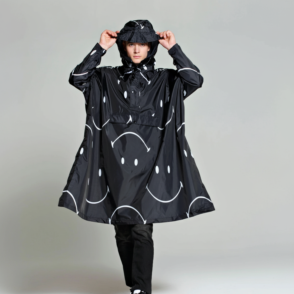 Smiles Patterned Design Rain Poncho