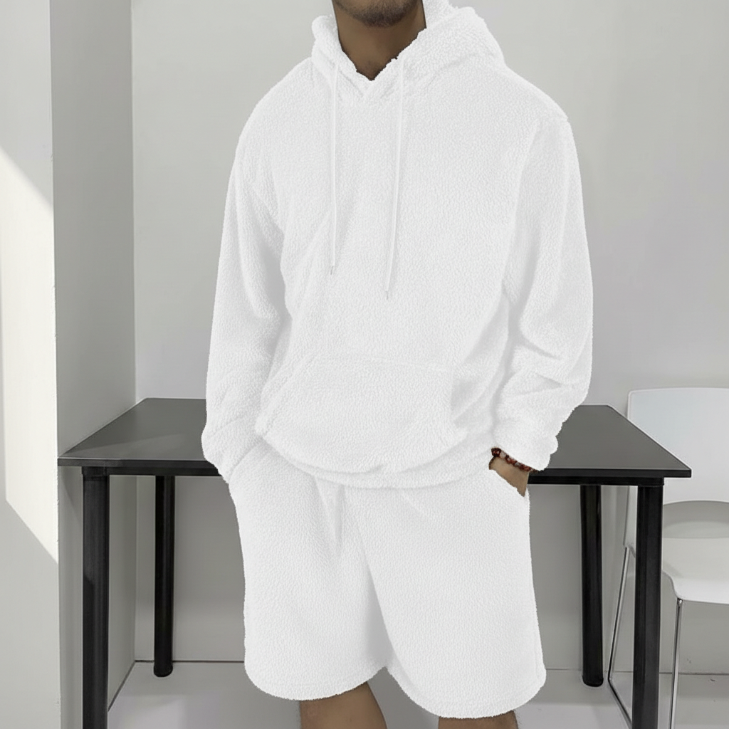 Hooded Sweatshirt And Shorts Two Piece Set