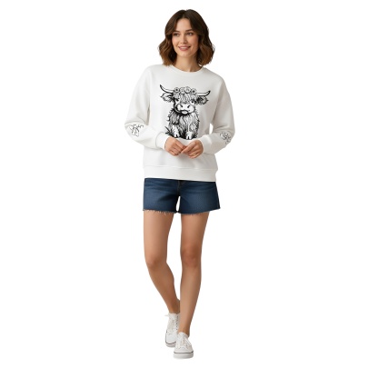Cartoon Cow Print Casual Knit Sweatshirt
