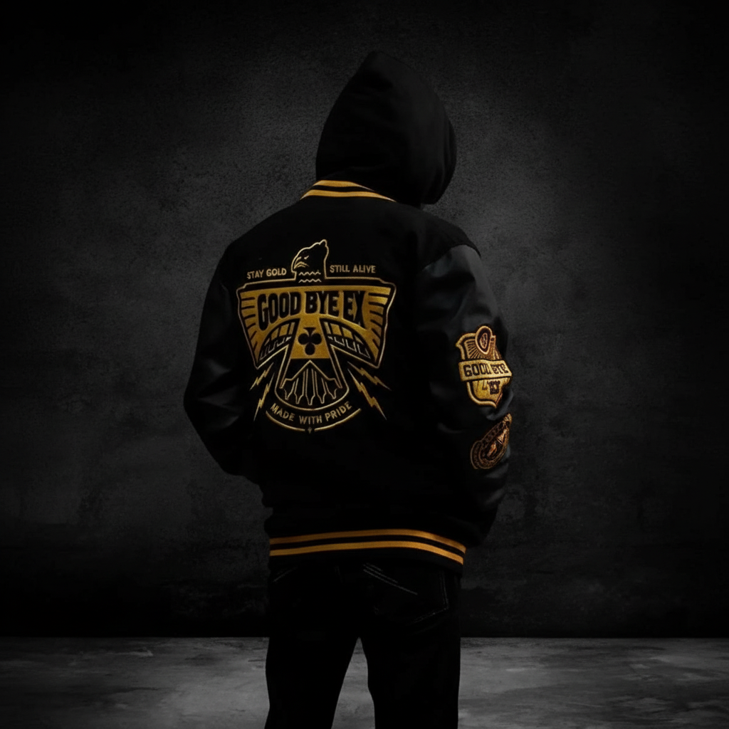 Good Bye Ex Embroidered Anime Varsity Style Fleece Bomber Jacket