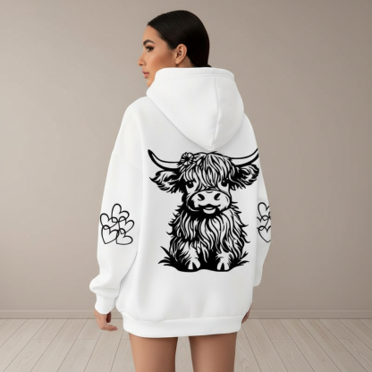 Casual Plus Size Cow Print Hooded Pullover Sweatshirt