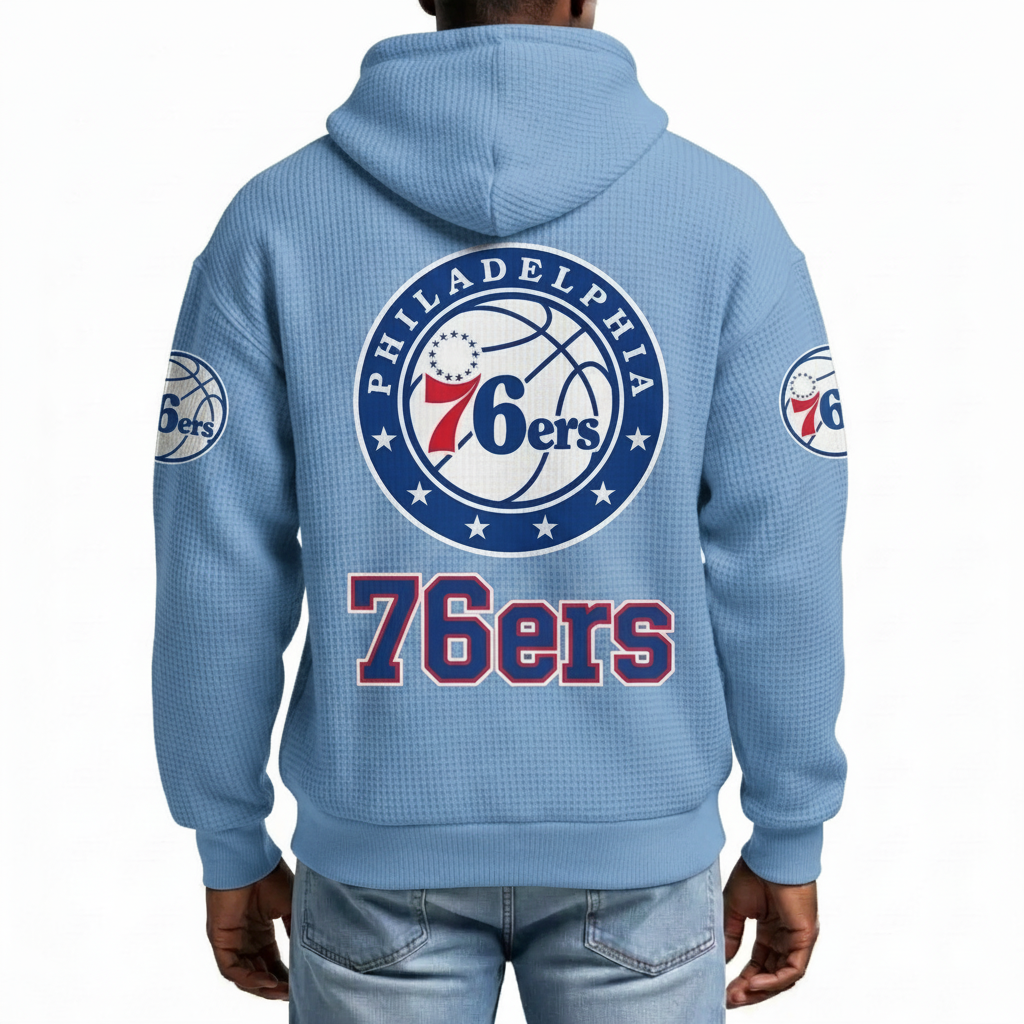 Philadelphia 76ers EST 1946 Printed Waffle Quarter Zip Basketball Fan Hoodie
