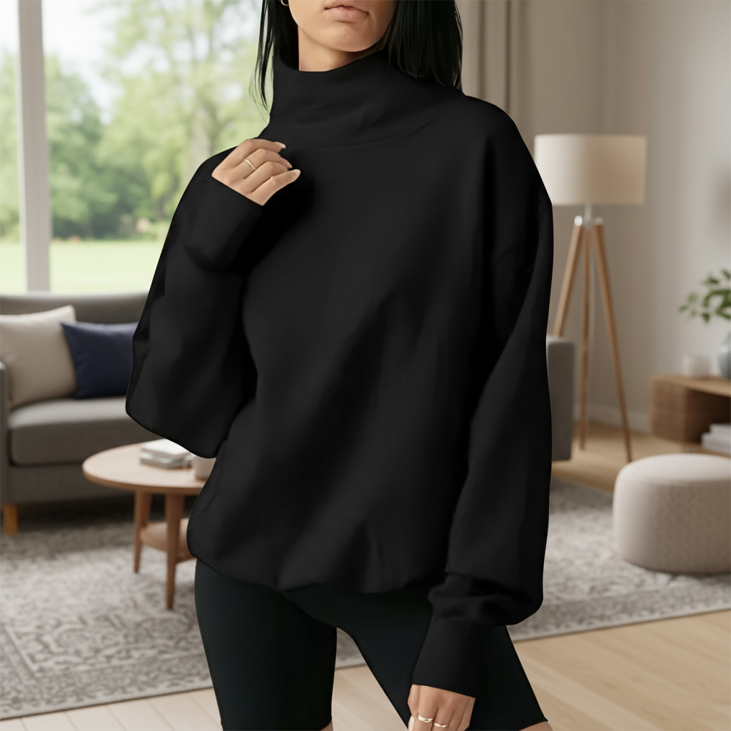 Ribbed Cuffs Oversized Pullover Sweatshirt With Long Sleeves For Women