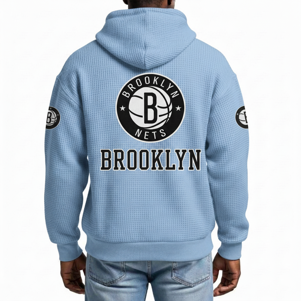 Brooklyn Nets EST 1967 Printed Waffle Quarter Zip Basketball Fan Hoodie