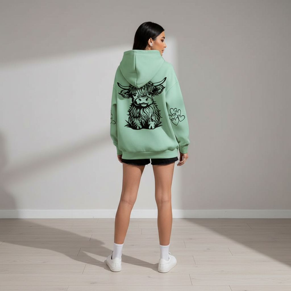Casual Plus Size Cow Print Hooded Pullover Sweatshirt