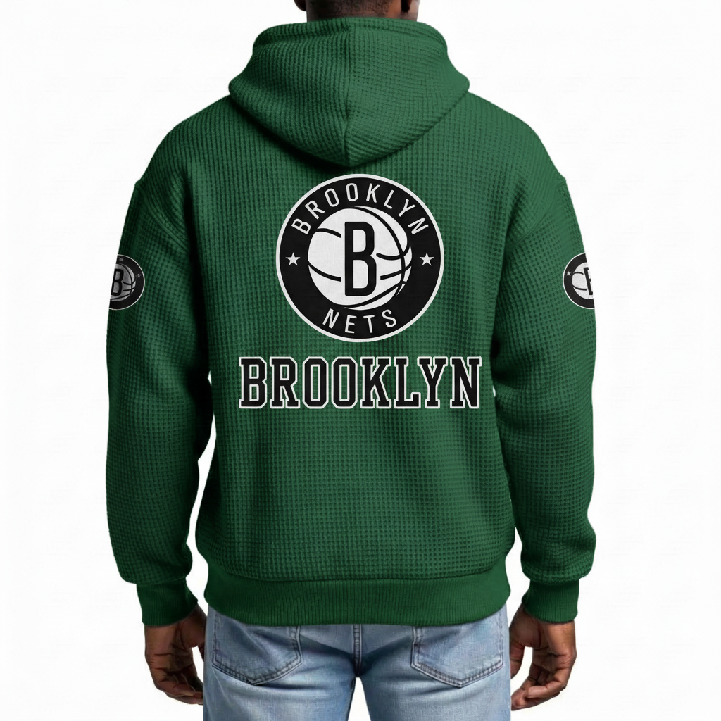 Brooklyn Nets EST 1967 Printed Waffle Quarter Zip Basketball Fan Hoodie