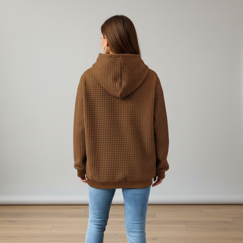 Waffle Knit Hoodie With Highland Cow Graphic For Women