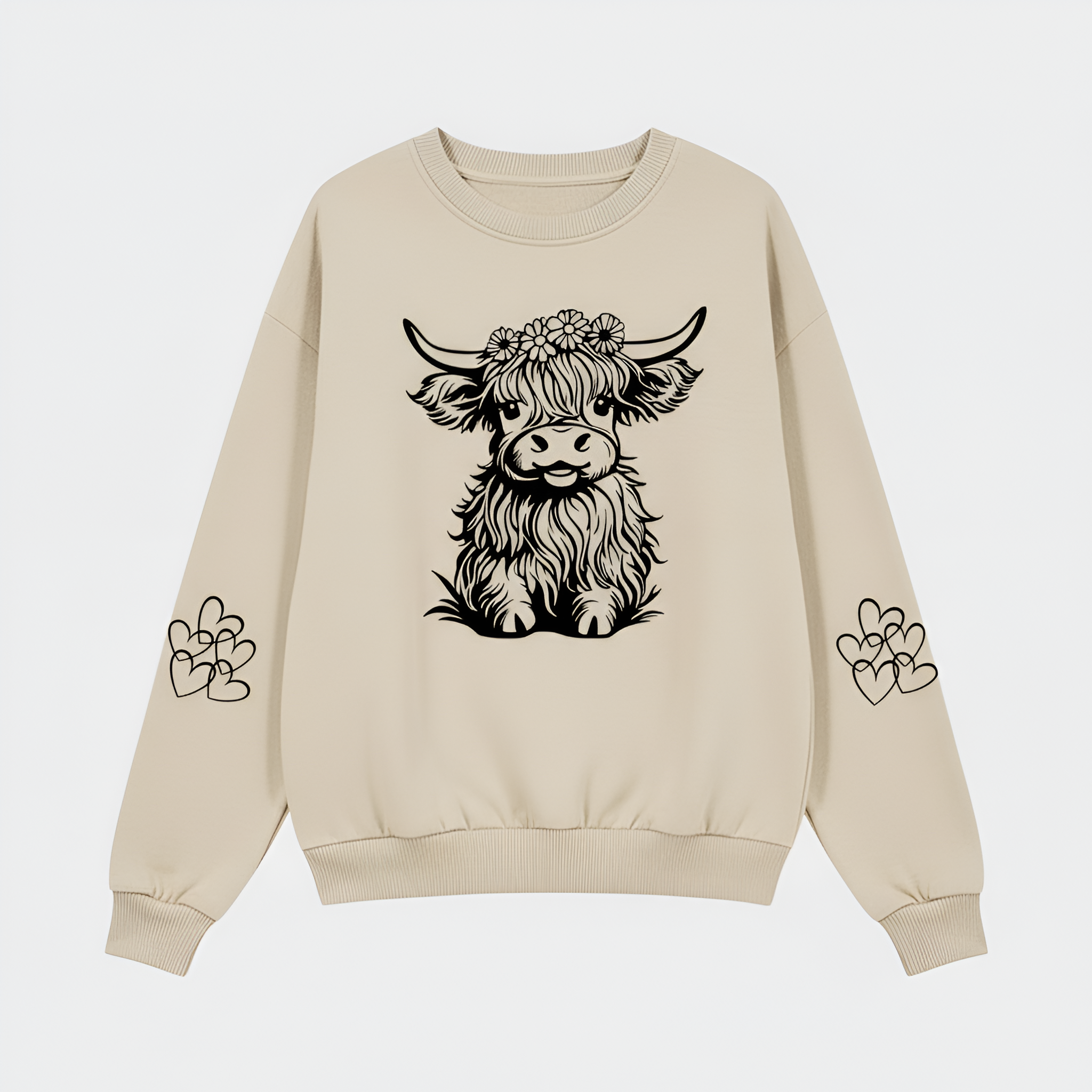 Cartoon Cow Print Casual Knit Sweatshirt