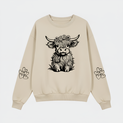 Cartoon Cow Print Casual Knit Sweatshirt