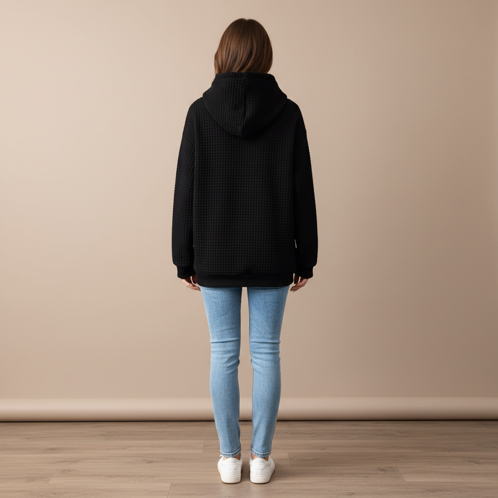 Waffle Knit Hoodie With Highland Cow Graphic For Women