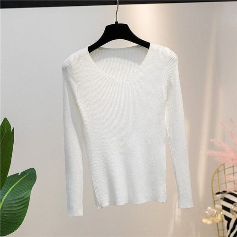 V-Neck Knitted Long-Sleeved Slim Tight Pullover For Women-Soco Hoodie