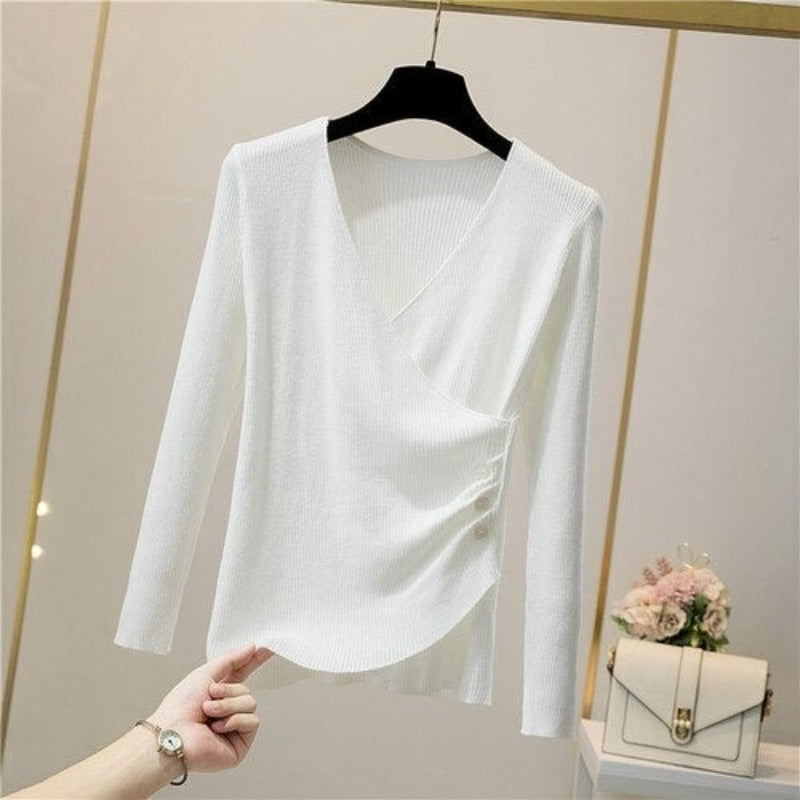 V-Neck Elegant Button Long-Sleeved Pullover For Women-Soco Hoodie