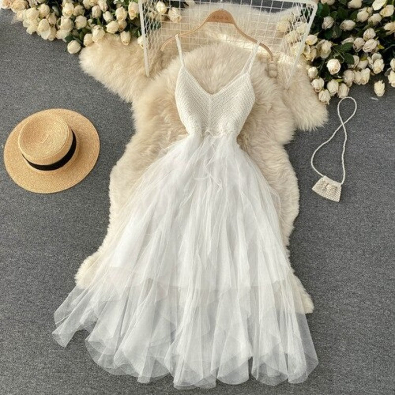 Irregular Net Gauze Fluffy Dress For Women-Soco Hoodie