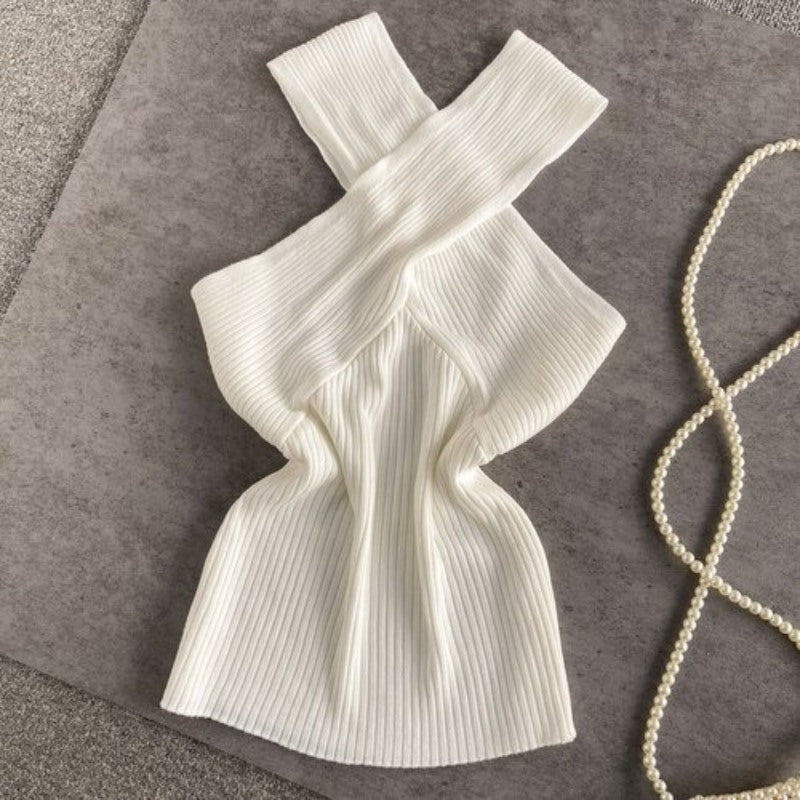 Slim Cross Halter Knit Sweater Tank Tops For Women-Soco Hoodie