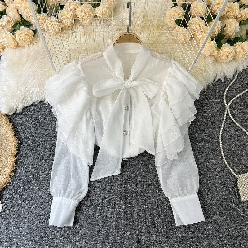 Retro Bow Collar Ruffles Blouses Shirt For Women-Soco Hoodie